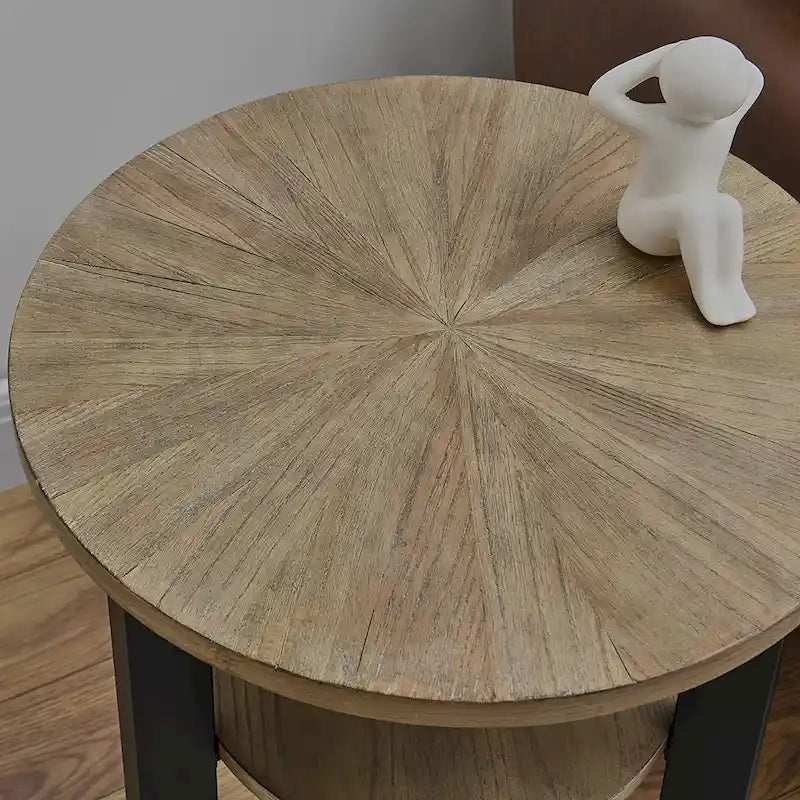 Beistelltisch aus Massivholz, rund, 2 Ebenen, Nachttisch – 19'3 x 24