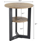 Beistelltisch aus Massivholz, rund, 2 Ebenen, Nachttisch – 19'3 x 24