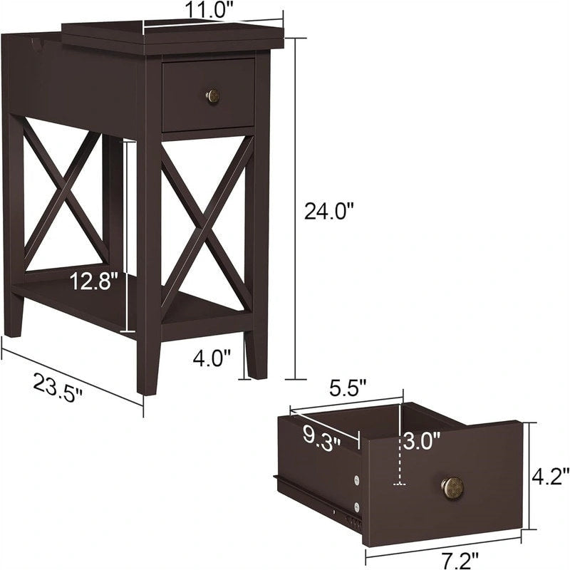 Material Klappbarer Beistelltisch, schmale Seite – 27,9 cm T x 59,7 cm B x 61 cm H