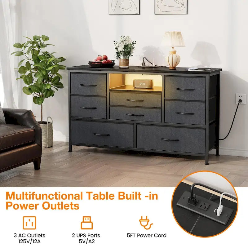 Kommode TV-Ständer mit Steckdose & LED-Beleuchtung