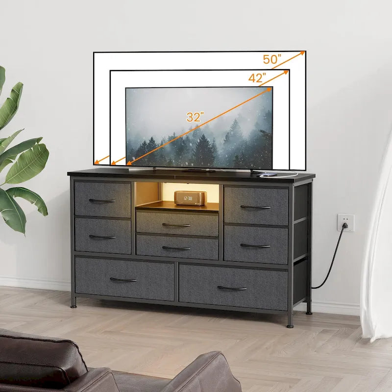 Kommode TV-Ständer mit Steckdose & LED-Beleuchtung