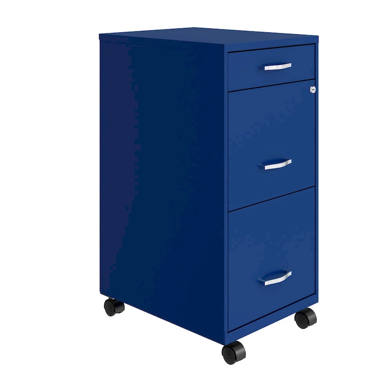Space Solutions 18   Deep 3 Drawer Mobile File Cabinet, Classic Blue