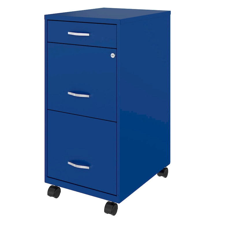 Space Solutions 18 tiefer mobiler Aktenschrank mit 3 Schubladen, klassisches Blau