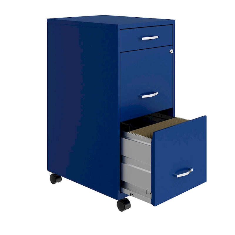 Space Solutions 18 tiefer mobiler Aktenschrank mit 3 Schubladen, klassisches Blau