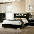  Lofa Modern Black Wood Panel Bed with LED