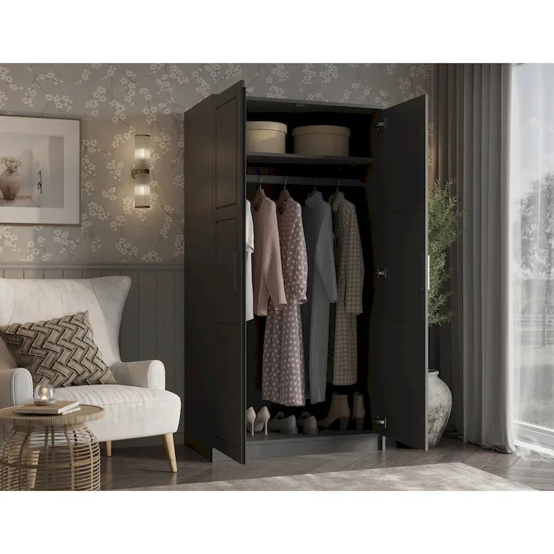 100 % Massivholz Urbaner Kleiderschrank mit 2 Türen, mit Massivholz- und Spiegeltüren