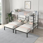 Dreifach-Etagenbett mit Belüftungsplatte/ stabiler Metallrahmen/ geräuschfreie Holzlattenroste/ in drei Betten teilbar/ kein Boxspring erforderlich