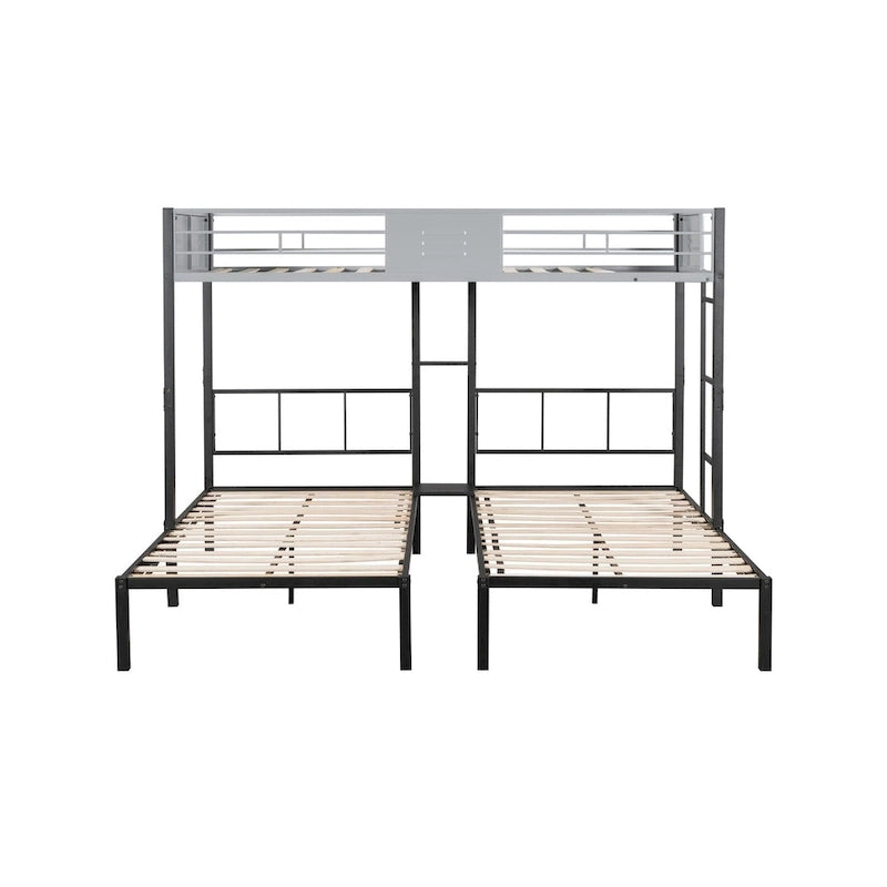 Dreifach-Etagenbett mit Belüftungsplatte/ stabiler Metallrahmen/ geräuschfreie Holzlattenroste/ in drei Betten teilbar/ kein Boxspring erforderlich