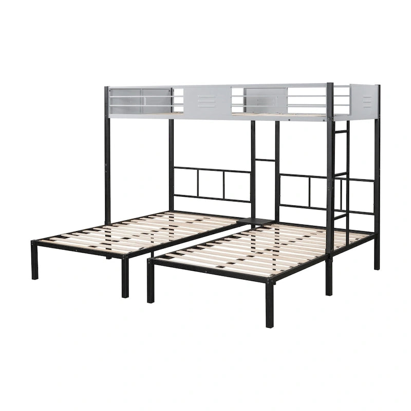 Dreifach-Etagenbett mit Belüftungsplatte/ stabiler Metallrahmen/ geräuschfreie Holzlattenroste/ in drei Betten teilbar/ kein Boxspring erforderlich