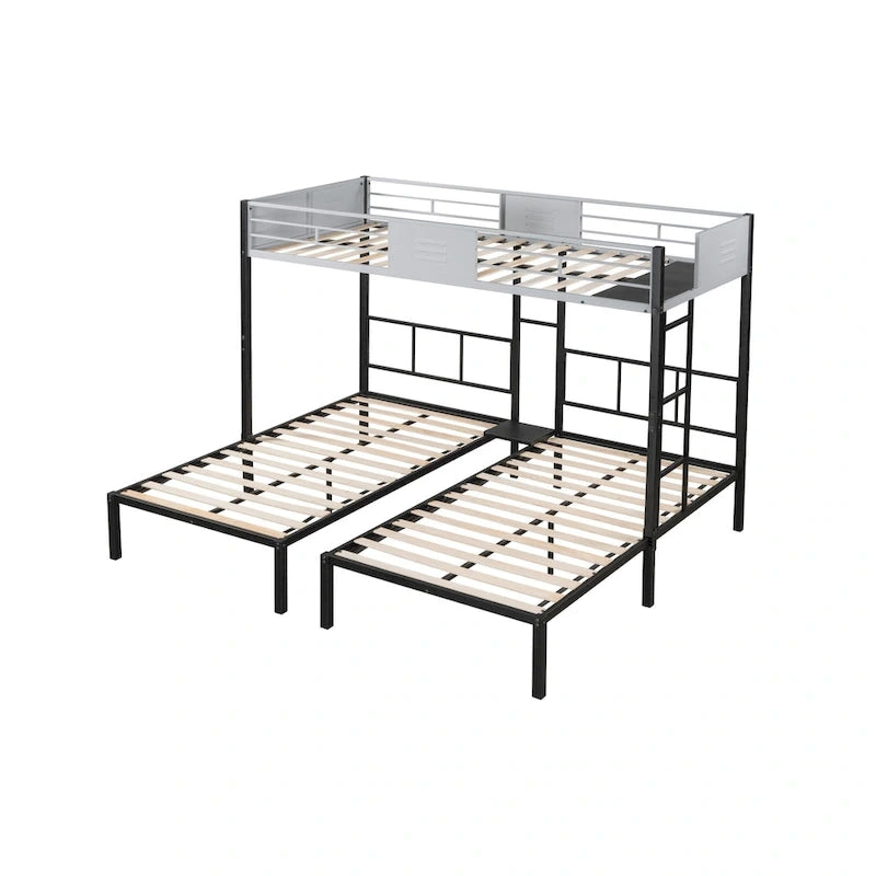 Dreifach-Etagenbett mit Belüftungsplatte/ stabiler Metallrahmen/ geräuschfreie Holzlattenroste/ in drei Betten teilbar/ kein Boxspring erforderlich