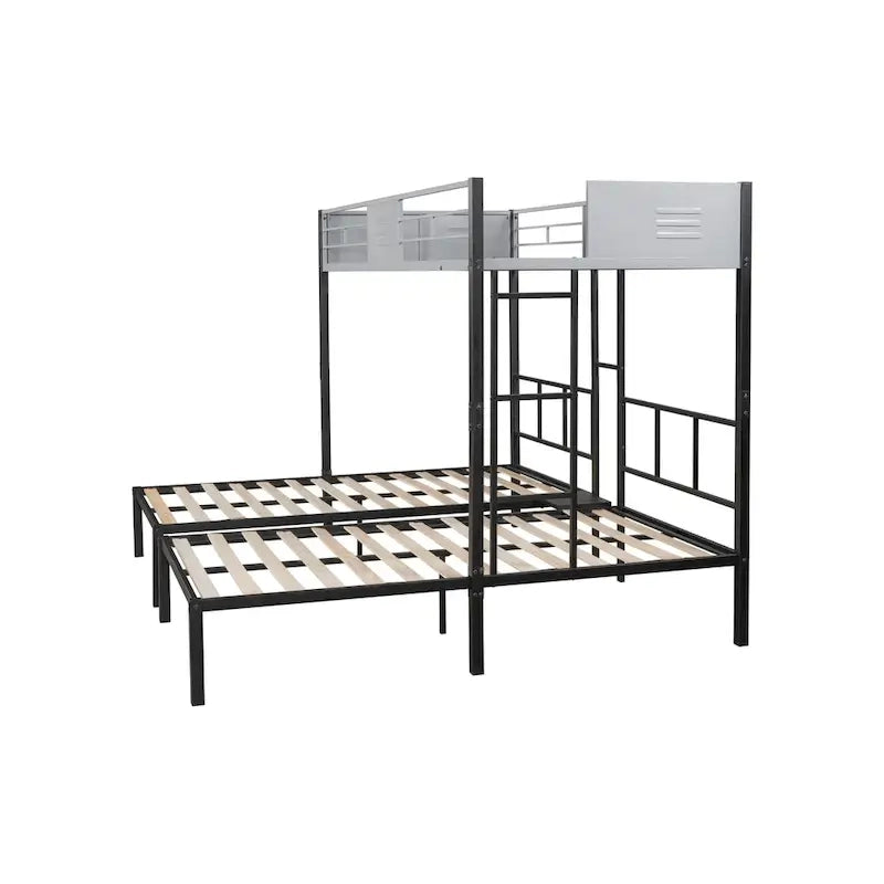 Dreifach-Etagenbett mit Belüftungsplatte/ stabiler Metallrahmen/ geräuschfreie Holzlattenroste/ in drei Betten teilbar/ kein Boxspring erforderlich