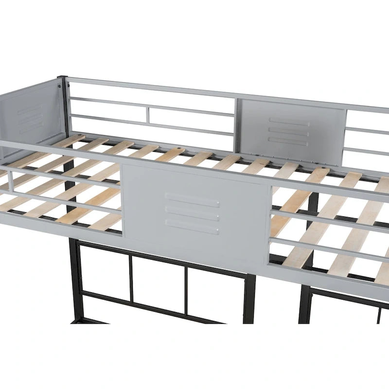 Dreifach-Etagenbett mit Belüftungsplatte/ stabiler Metallrahmen/ geräuschfreie Holzlattenroste/ in drei Betten teilbar/ kein Boxspring erforderlich