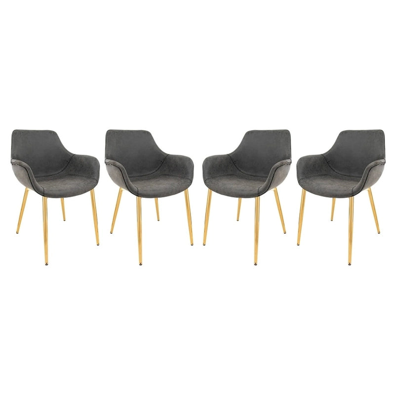Markley Modernes Esszimmer-Armlehnstuhl-Set aus Leder, 4-teilig, mit goldenen Metallbeinen, Akzent-Beistellstuhl