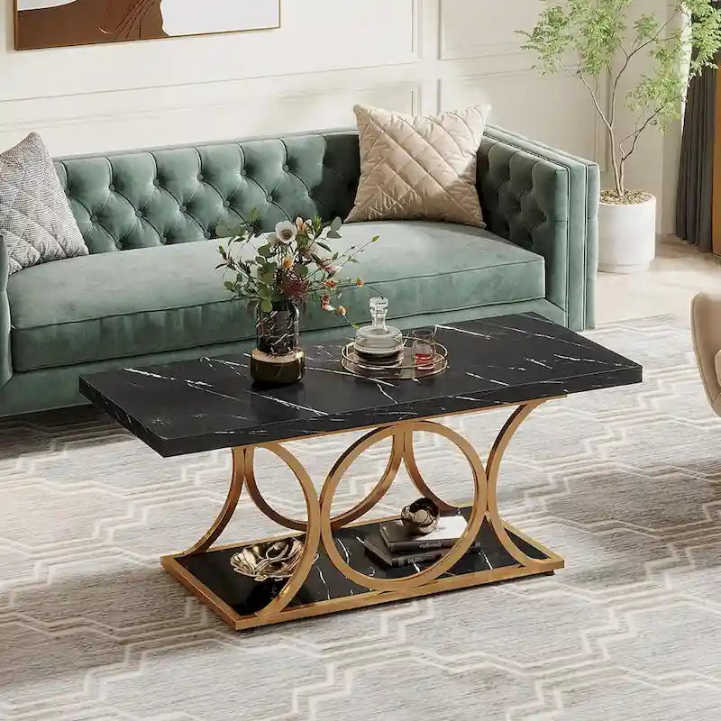 47,24 Zoll Rechteckiger Couchtisch, 2-stufige moderne Couchtische in Marmoroptik