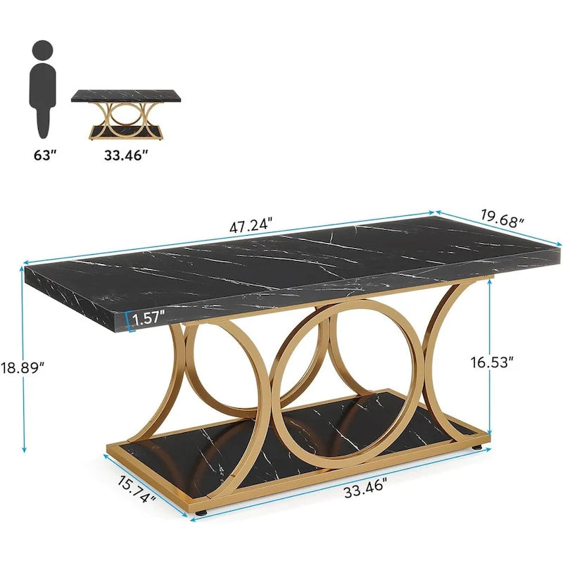 47,24 Zoll Rechteckiger Couchtisch, 2-stufige moderne Couchtische in Marmoroptik