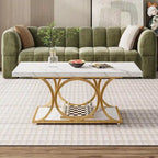 47,24 Zoll Rechteckiger Couchtisch, 2-stufige moderne Couchtische in Marmoroptik