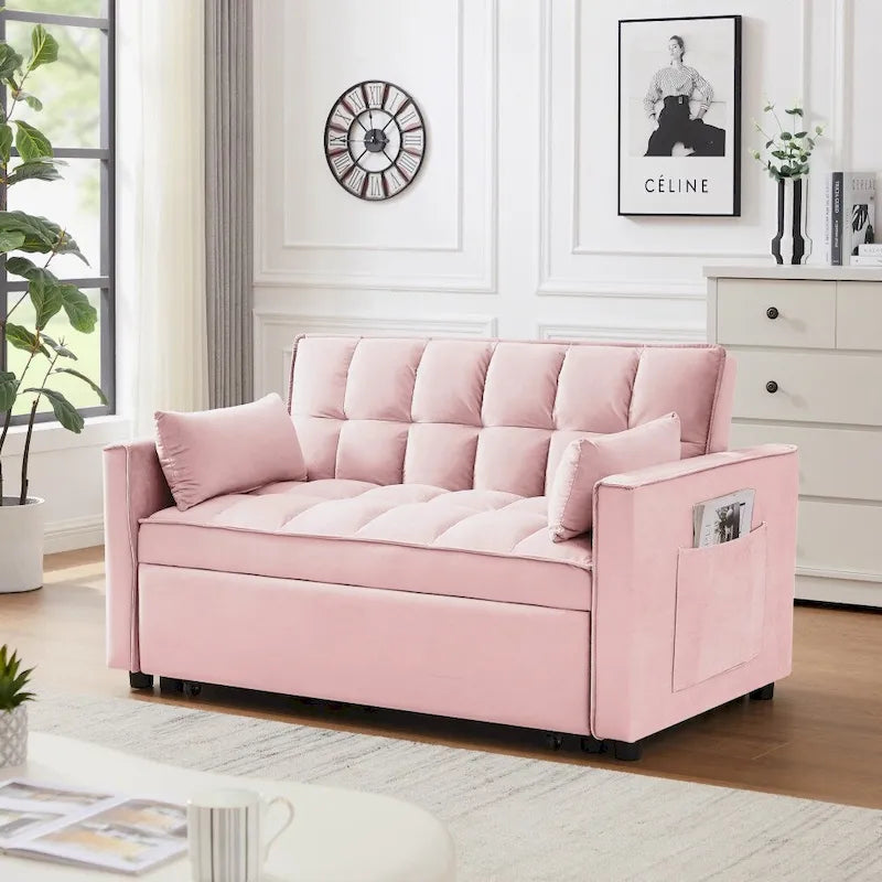 3-in-1 Schlafsofa aus Samt mit Ausziehbett und verstellbarer Rückenlehne