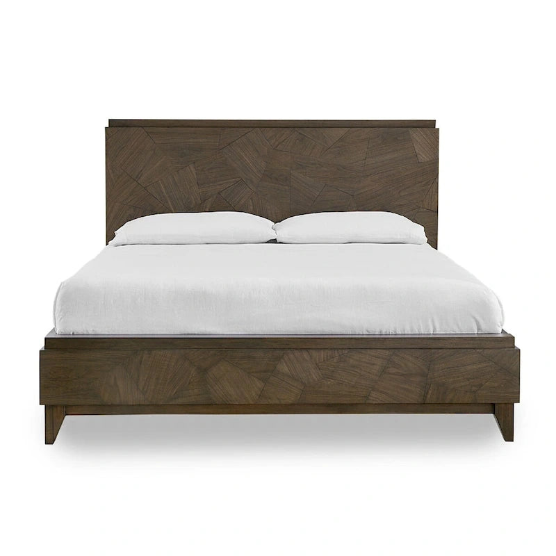 Dee Mahagoni-Holz niedriges Queen-Bett, geometrisch Haferbraun