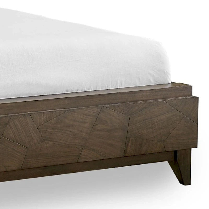 Dee Mahagoni-Holz niedriges Queen-Bett, geometrisch Haferbraun