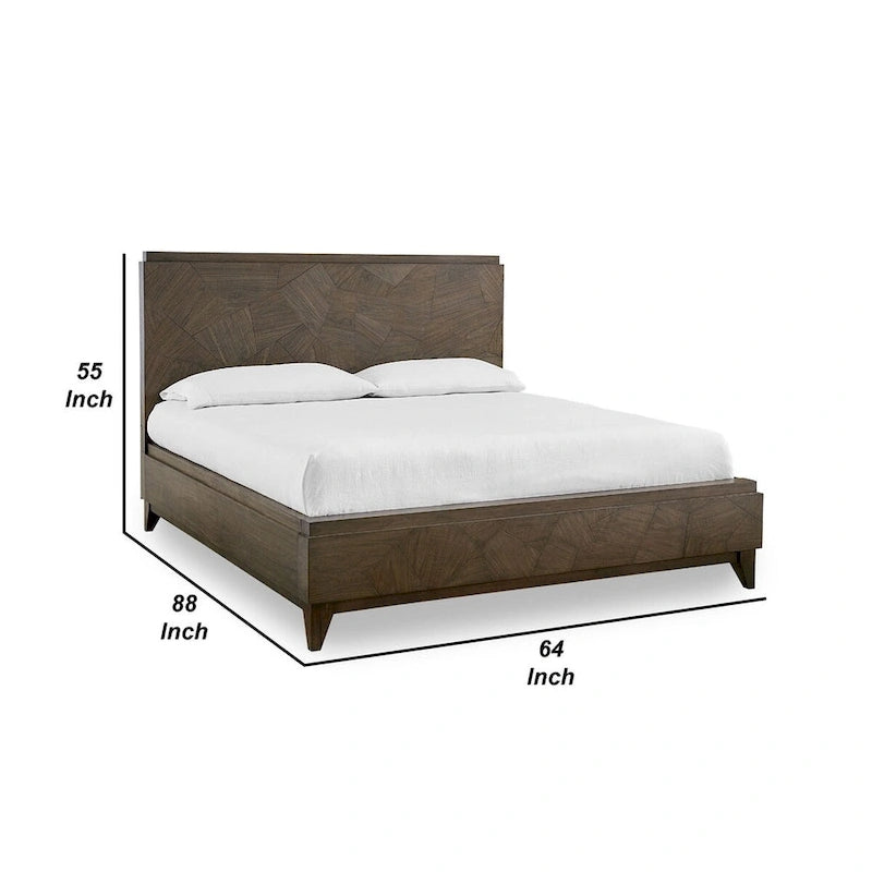 Dee Mahagoni-Holz niedriges Queen-Bett, geometrisch Haferbraun