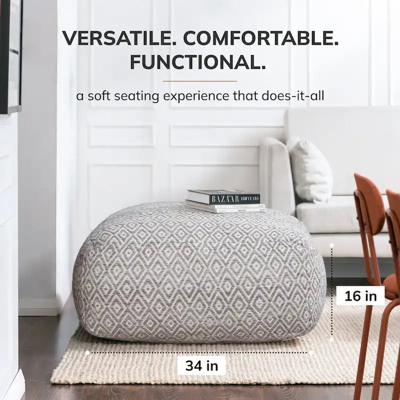 Jani Willamette 86 cm Beigefarbener Quadratischer Übergroßer Pouf-Hocker - Stylische Fußablage für Wohnzimmer, Schlafzimmer
