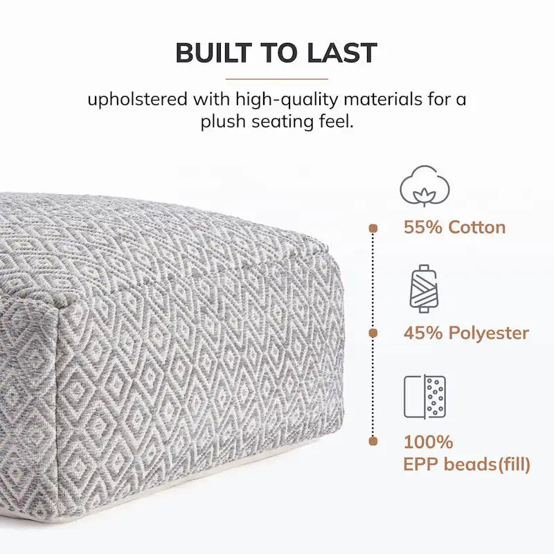 Jani Willamette 86 cm Beigefarbener Quadratischer Übergroßer Pouf-Hocker - Stylische Fußablage für Wohnzimmer, Schlafzimmer