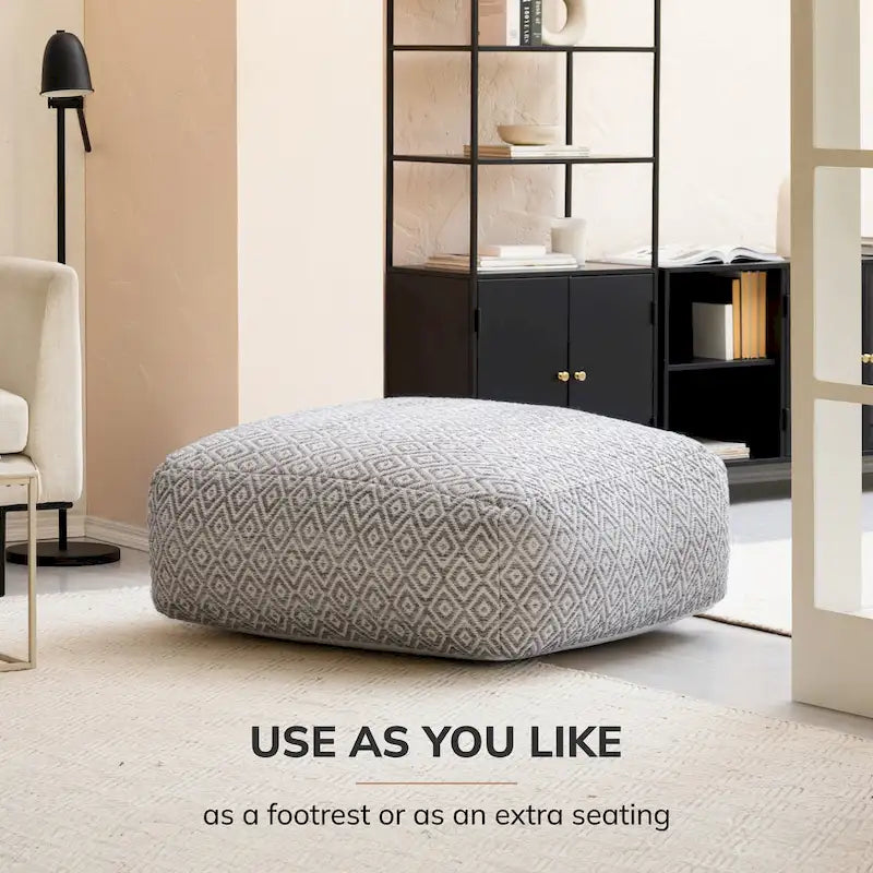 Jani Willamette 86 cm Beigefarbener Quadratischer Übergroßer Pouf-Hocker - Stylische Fußablage für Wohnzimmer, Schlafzimmer