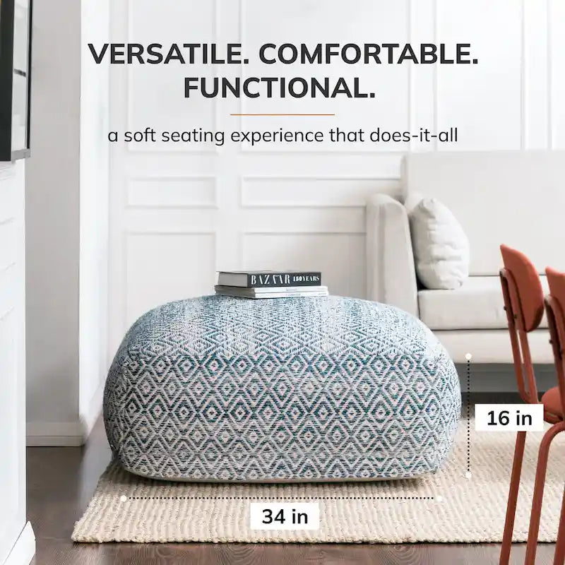 Jani Willamette 86 cm Beigefarbener Quadratischer Übergroßer Pouf-Hocker - Stylische Fußablage für Wohnzimmer, Schlafzimmer