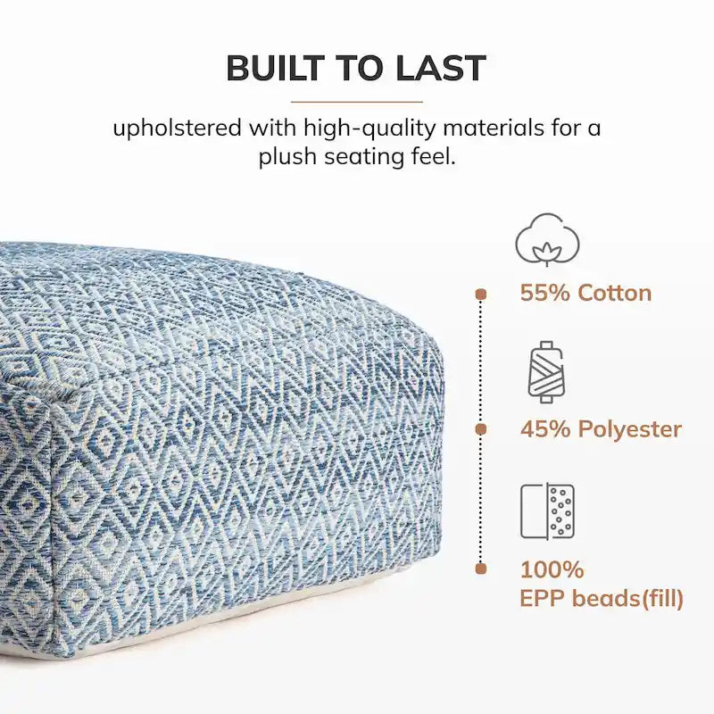 Jani Willamette 86 cm Beigefarbener Quadratischer Übergroßer Pouf-Hocker - Stylische Fußablage für Wohnzimmer, Schlafzimmer