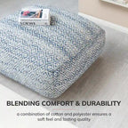 Jani Willamette 86 cm Beigefarbener Quadratischer Übergroßer Pouf-Hocker - Stylische Fußablage für Wohnzimmer, Schlafzimmer
