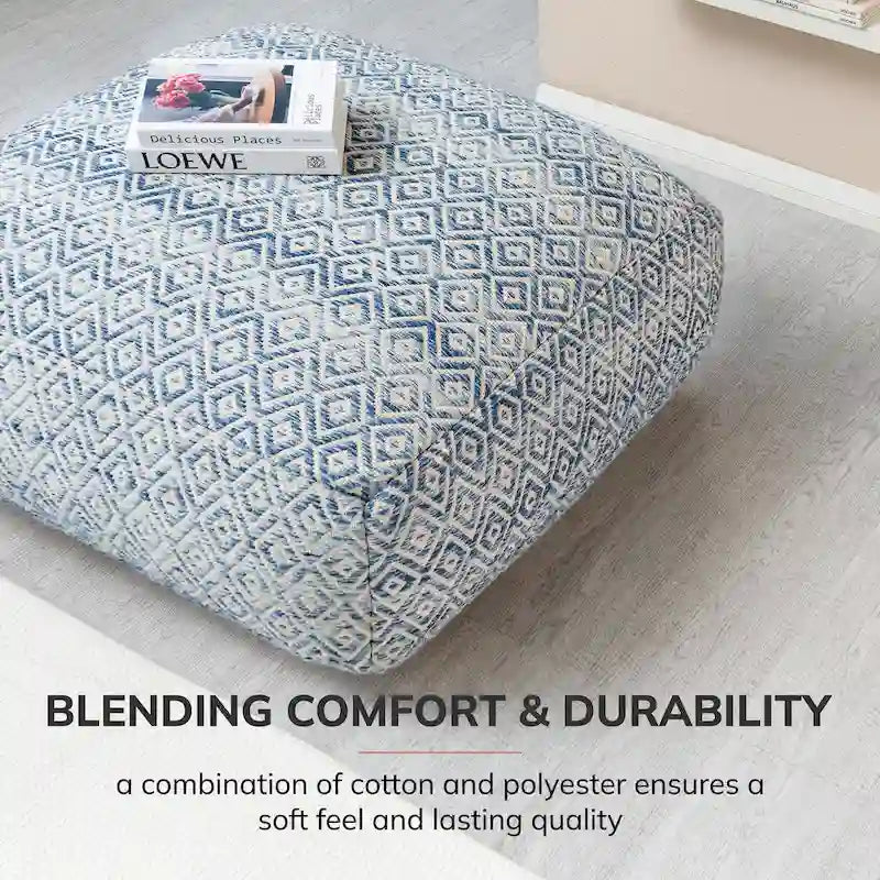 Jani Willamette 86 cm Beigefarbener Quadratischer Übergroßer Pouf-Hocker - Stylische Fußablage für Wohnzimmer, Schlafzimmer
