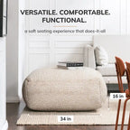 Jani Willamette 86 cm Beigefarbener Quadratischer Übergroßer Pouf-Hocker - Stylische Fußablage für Wohnzimmer, Schlafzimmer