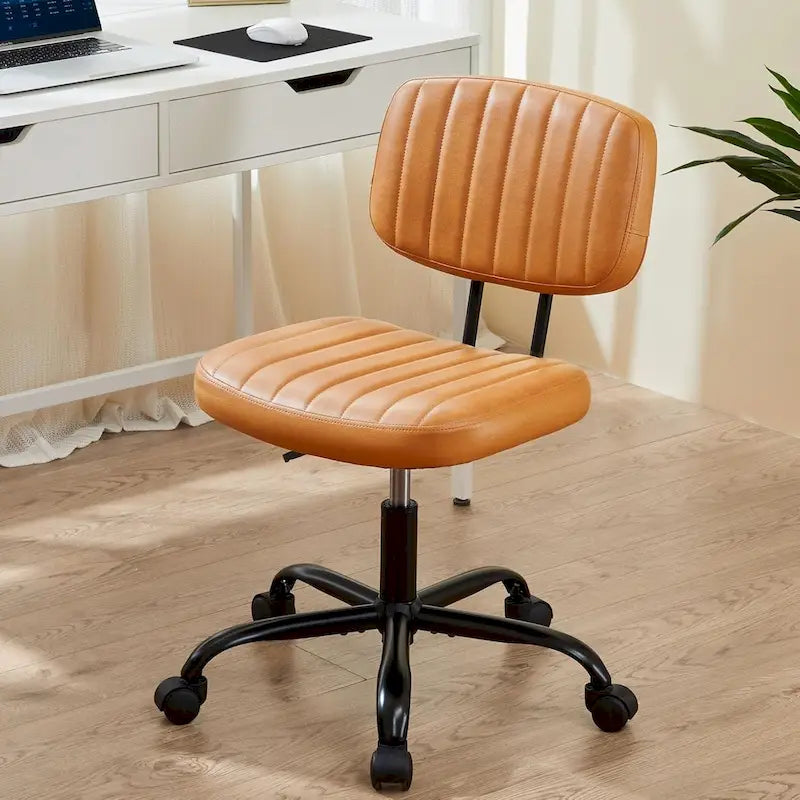 Kleiner Bürostuhl, bequemer, niedlicher Rollhocker aus PU-Leder, ohne Armlehnen, für Erwachsene, Studenten