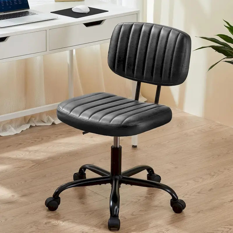 Kleiner Bürostuhl, bequemer, niedlicher Rollhocker aus PU-Leder, ohne Armlehnen, für Erwachsene, Studenten
