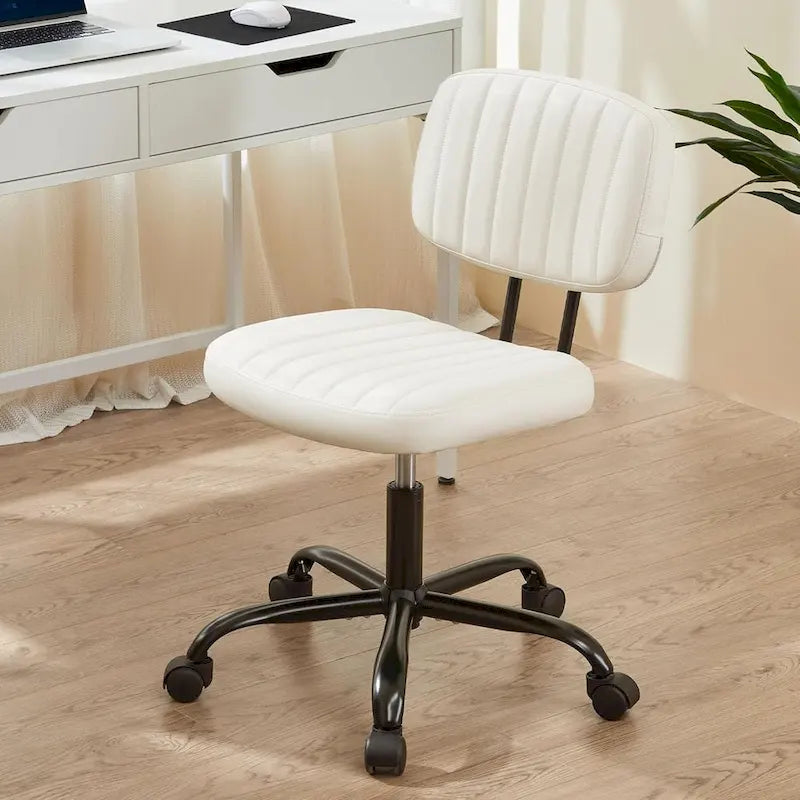Kleiner Bürostuhl, bequemer, niedlicher Rollhocker aus PU-Leder, ohne Armlehnen, für Erwachsene, Studenten