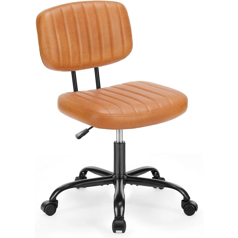 Kleiner Bürostuhl, bequemer, niedlicher Rollhocker aus PU-Leder, ohne Armlehnen, für Erwachsene, Studenten