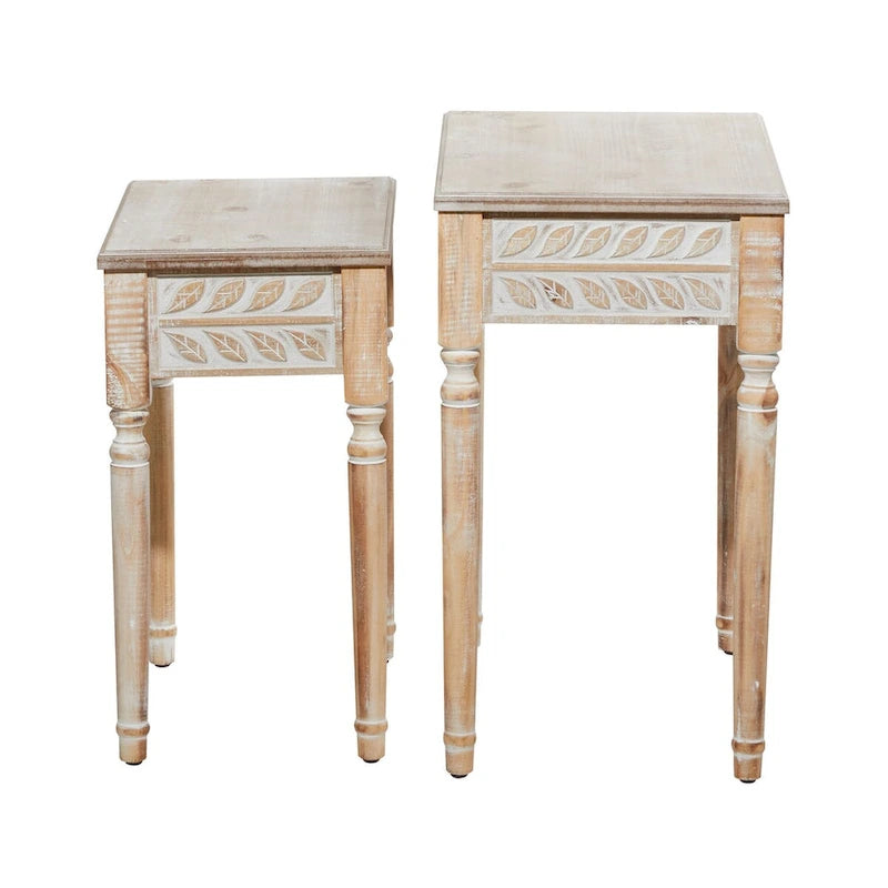 Audra Farmhouse Beistelltische aus geschnitztem Holz, 2er-Set