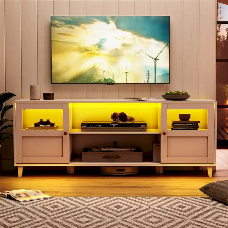LED TV-Schrank Beleuchtete Medienkonsole, Entertainment-Möbel mit Stauraum – 151,6 cm breit