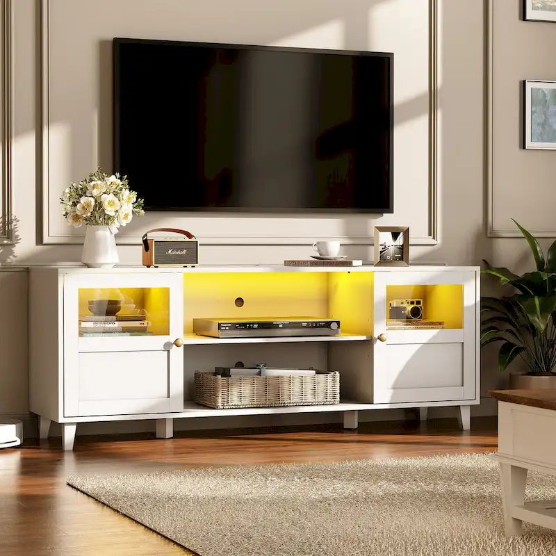 LED TV-Schrank Beleuchtete Medienkonsole, Entertainment-Möbel mit Stauraum – 151,6 cm breit