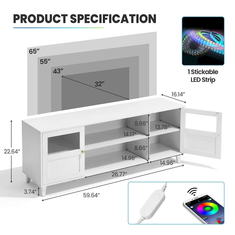 LED TV-Schrank Beleuchtete Medienkonsole, Entertainment-Möbel mit Stauraum – 151,6 cm breit