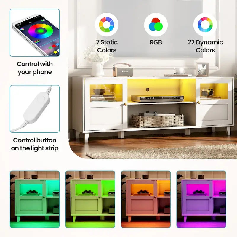 LED TV-Schrank Beleuchtete Medienkonsole, Entertainment-Möbel mit Stauraum – 151,6 cm breit