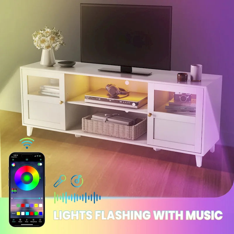 LED TV-Schrank Beleuchtete Medienkonsole, Entertainment-Möbel mit Stauraum – 151,6 cm breit