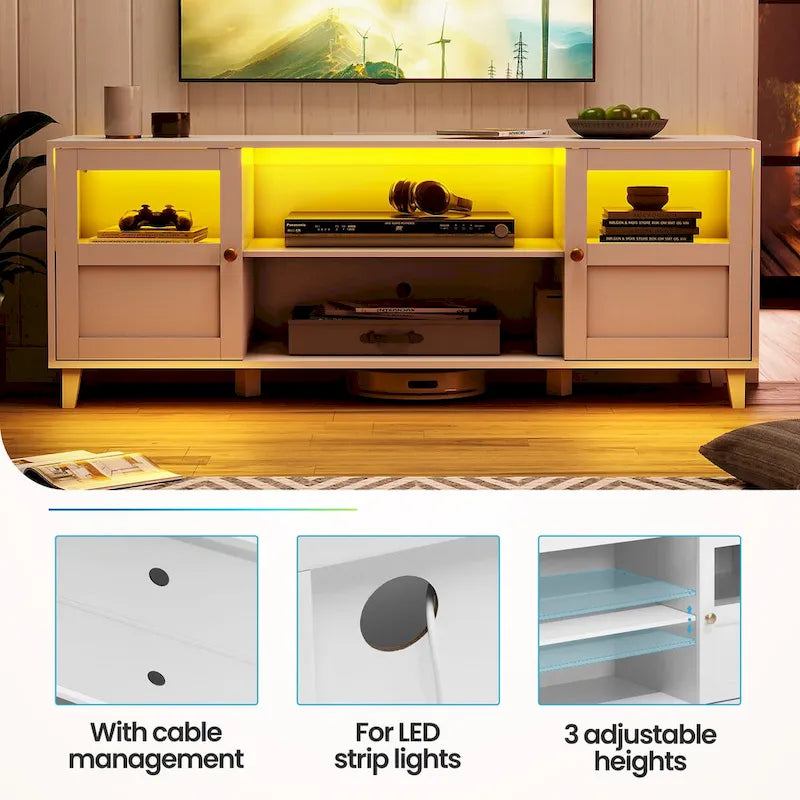 LED TV-Schrank Beleuchtete Medienkonsole, Entertainment-Möbel mit Stauraum – 151,6 cm breit