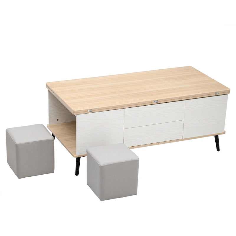 5-teiliges Couchtisch-Set mit aufklappbarer Tischplatte und Stauraum, umwandelbar zum Esstisch