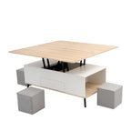 5-teiliges Couchtisch-Set mit aufklappbarer Tischplatte und Stauraum, umwandelbar zum Esstisch