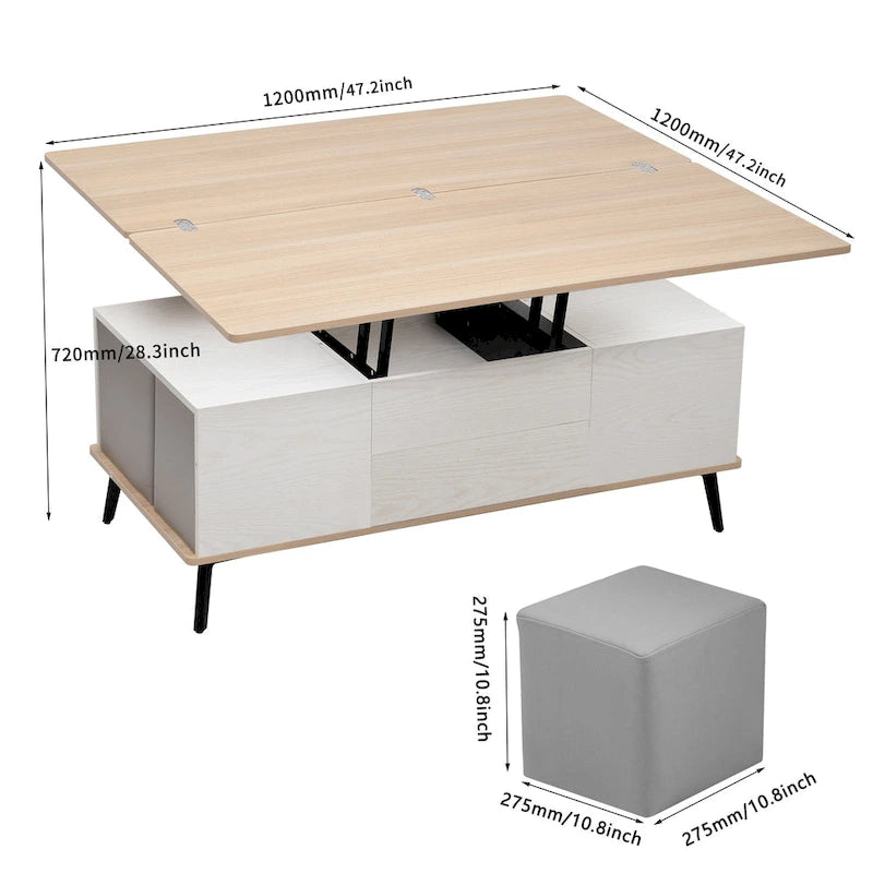 5-teiliges Couchtisch-Set mit aufklappbarer Tischplatte und Stauraum, umwandelbar zum Esstisch