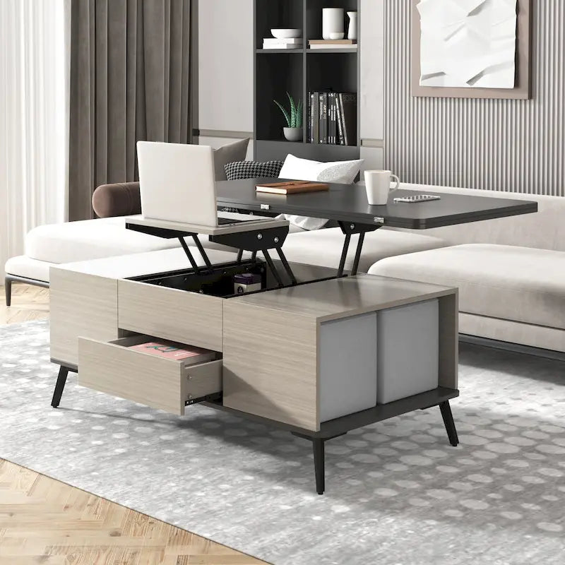 5-teiliges Couchtisch-Set mit aufklappbarer Tischplatte und Stauraum, umwandelbar zum Esstisch