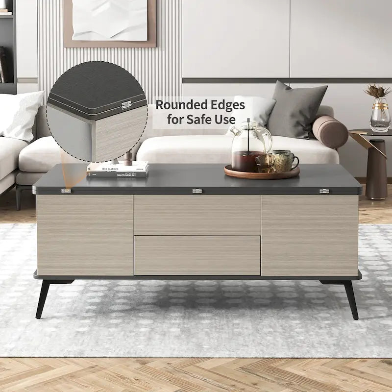 5-teiliges Couchtisch-Set mit aufklappbarer Tischplatte und Stauraum, umwandelbar zum Esstisch