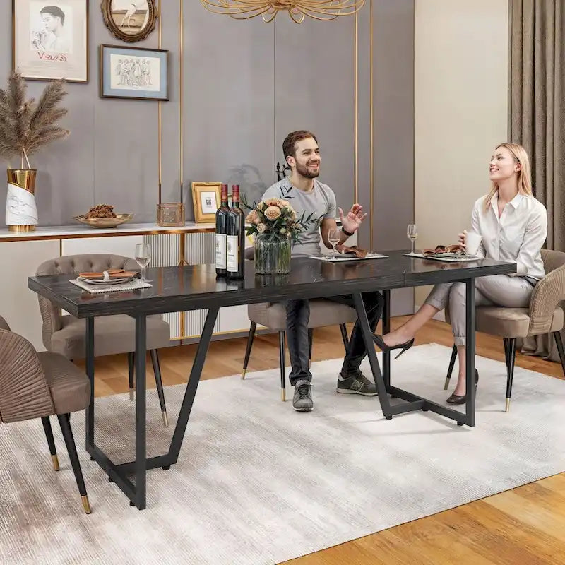 82 Zoll Esstisch aus Kunstmarmor, rechteckiger Tisch für 8-10 Personen mit Metallbeinen