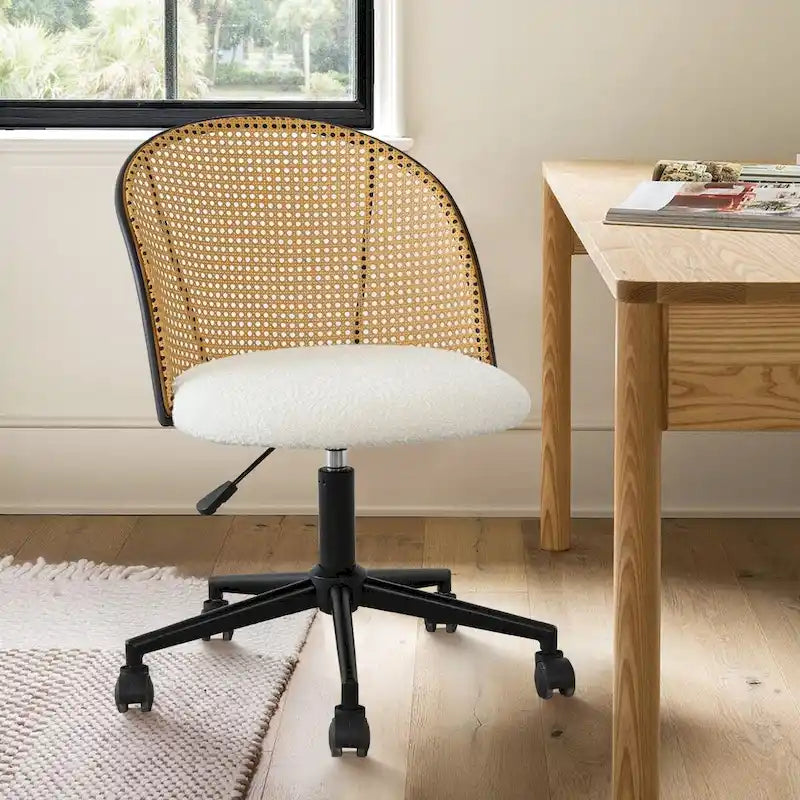 Bouclé-Rattan-Bürostuhl